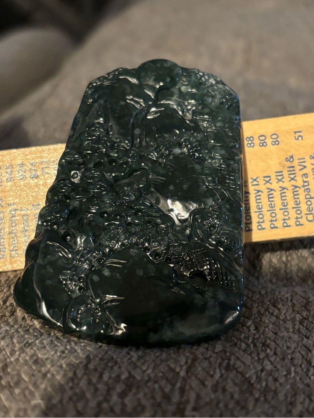 Dark Green Jadeite Pendant -Landscape Carving